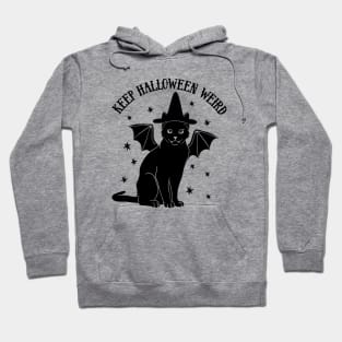 Cute Retro Black Cat Witch Bat - Keep Halloween Weird Hoodie